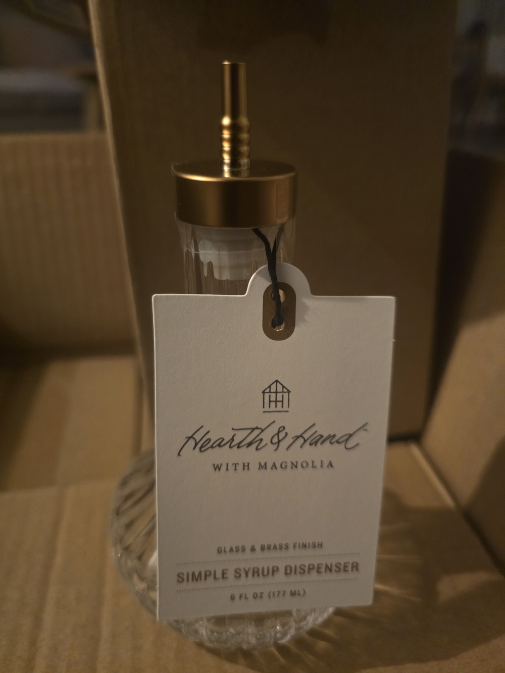 Hearth & Hand Simple Syrup Dispenser - Clear with Gold Brass Top